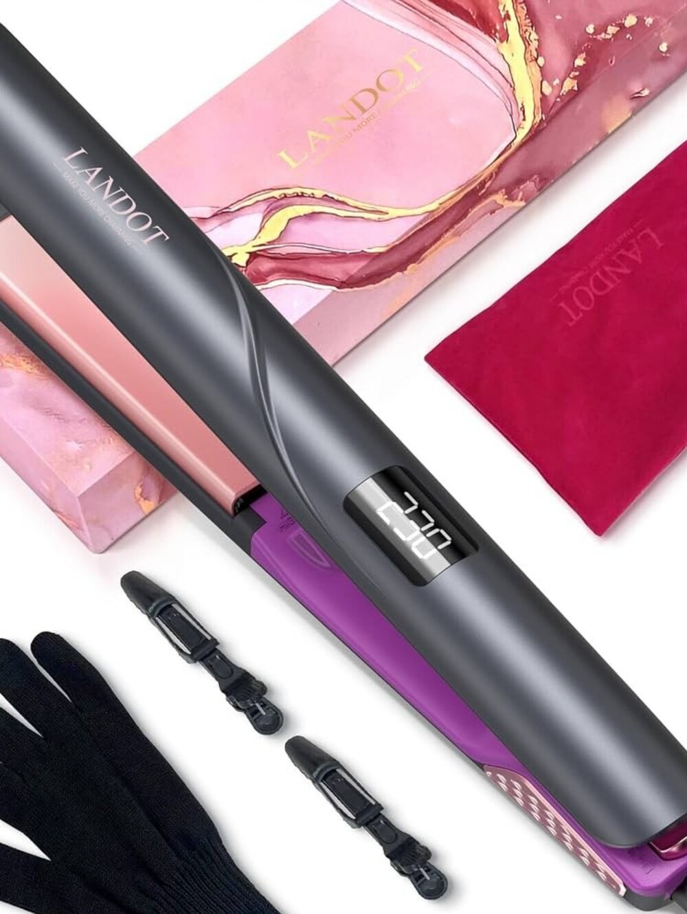 Pink Ceramic Hair Straightener with Digital Display